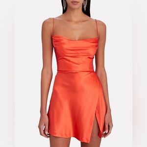 retroféte || Ariella Silk-satin Mini Dress Slip Orange Small
